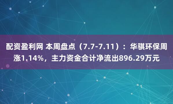 配资盈利网 本周盘点（7.7-7.11）：华骐环保周涨1.14%，主力资金合计净流出896.29万元